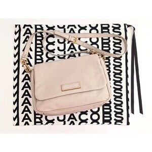 Marc Jacobs Lea Taupe Pebbled Leather Crossbody Flap Front Gold Hardware Dustbag